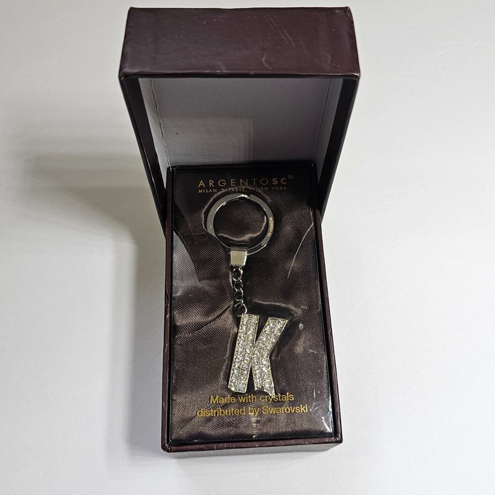 ARGENTO SC Initial "K" Letter Keychain Keyring with Swarovski Crystals NIB